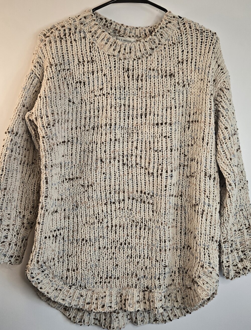 moon & madison Cream Speckled Open-Knit Crewneck Sweater